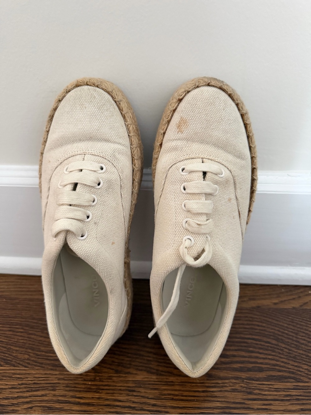 Vince Neutral Canvas Espadrille Lace-Up Sneakers
